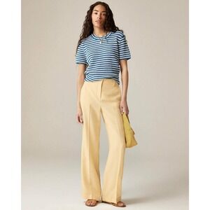 J. Crew Cuffed Wide Leg Trouser Luster Canvas Sweet Meringue Yellow Linen Size 2
